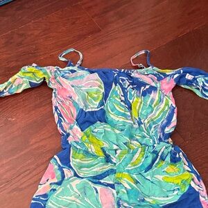 Lilly Pulitzer Blue and Pink Leaf Print Jumpsuit
